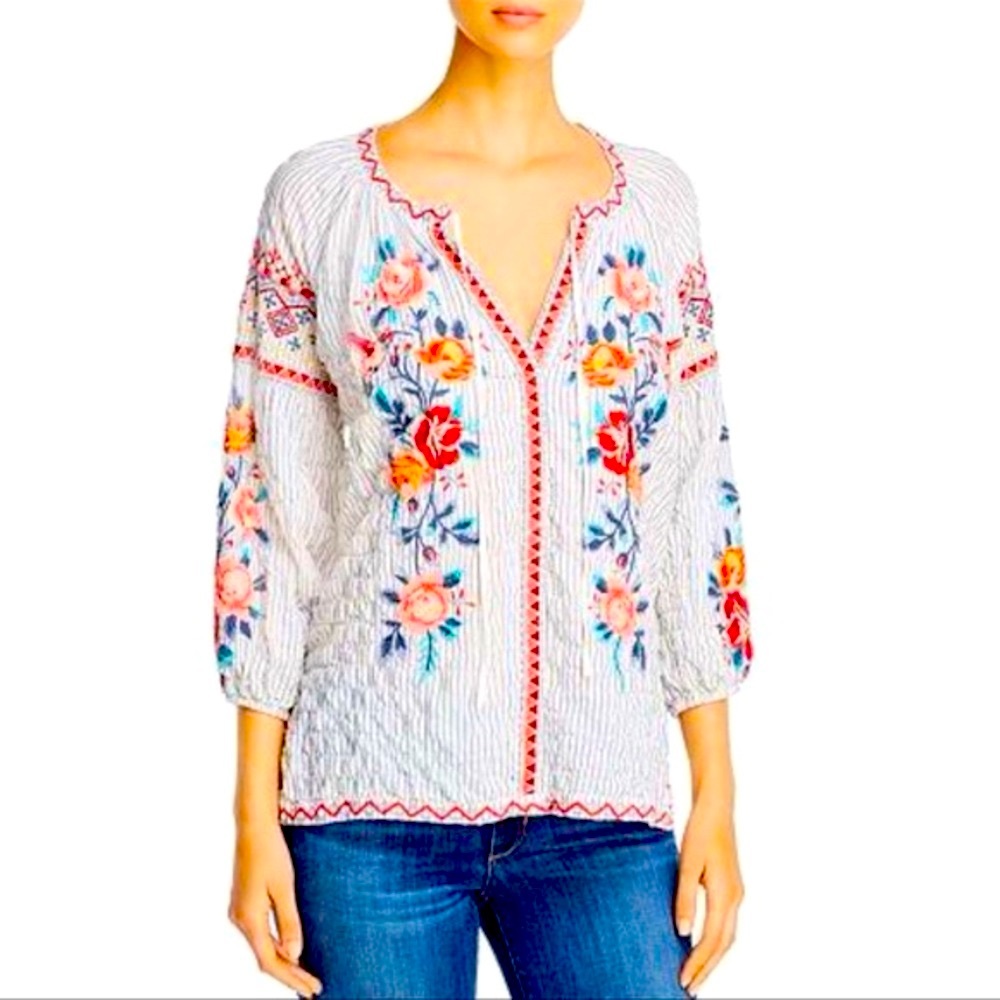 Johnny Was Multicolor Floral Embroidered Top - Picture 2 of 9